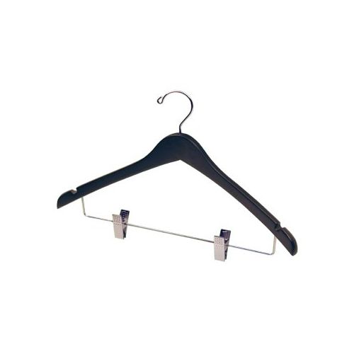 Percha Negra para Mujer, Acabado Mate, Contorno con Gancho Abierto con Gancho y Presillas Cromados